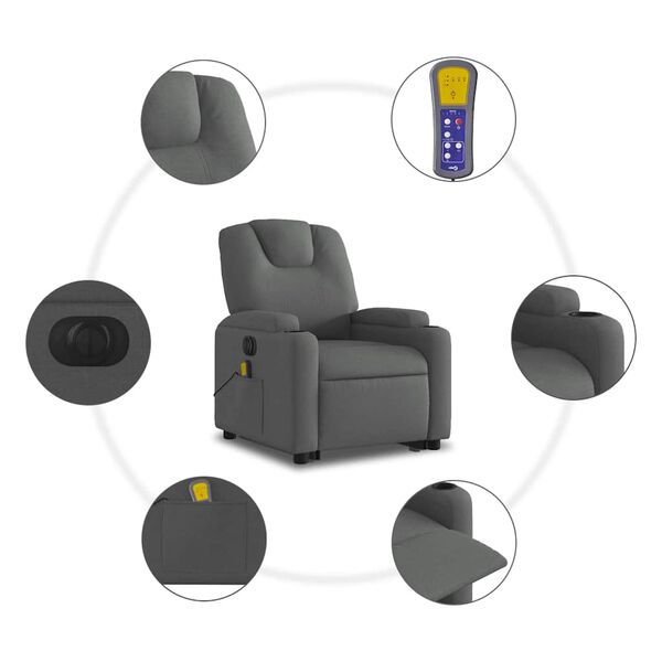 vidaXL Electric Stand up Massage Recliner Chair Dark Grey Fabric