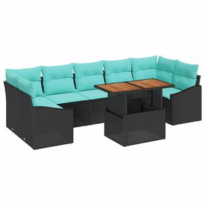 vidaXL Garden Dining Set with Cushion 8 pcs Black and Teal