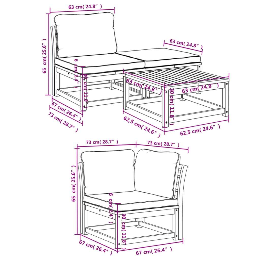 vidaXL 4 Piece Garden Lounge Set with Cushions Solid Wood Acacia