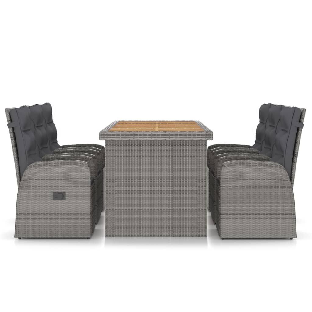 vidaXL 7 Piece Outdoor Dining Set with Cushions Poly Rattan Grey