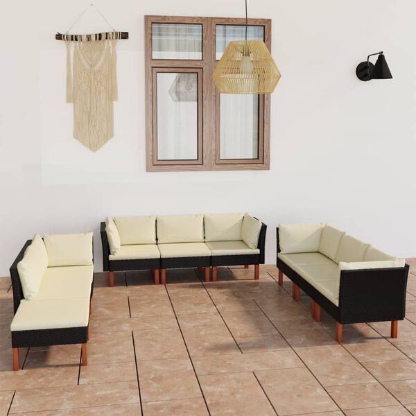 vidaXL 9 Piece Garden Lounge Set with Cushions Poly Rattan Black