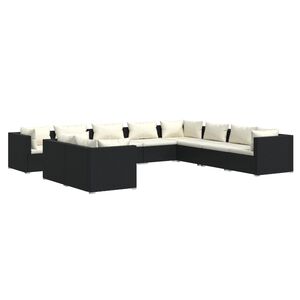 vidaXL 10 Piece Garden Lounge Set with Cushions Black Poly Rattan