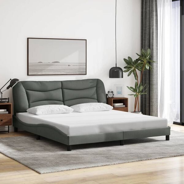 vidaXL Bed Frame with LED without Mattress "Hvar" Dark Grey 183x213 cm Fabric