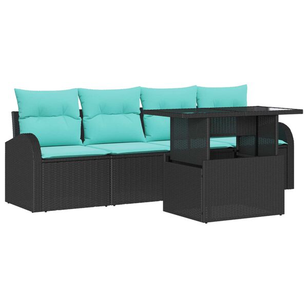 vidaXL 5 Piece Garden Sofa Set with Cushions Black Poly Rattan