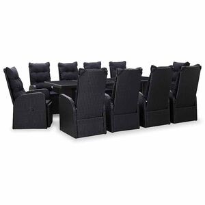 vidaXL Outdoor Dining Set with Cushion 11 pcs Black Poly rattan