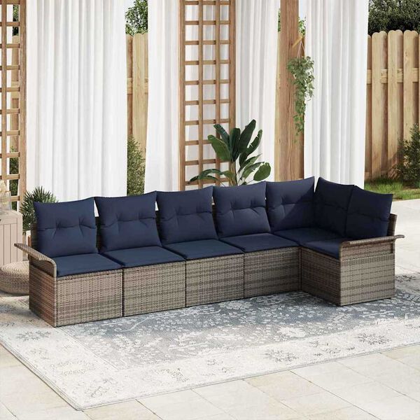 vidaXL Garden Sofa Set with Cushion 6 pcs Grey Poly rattan