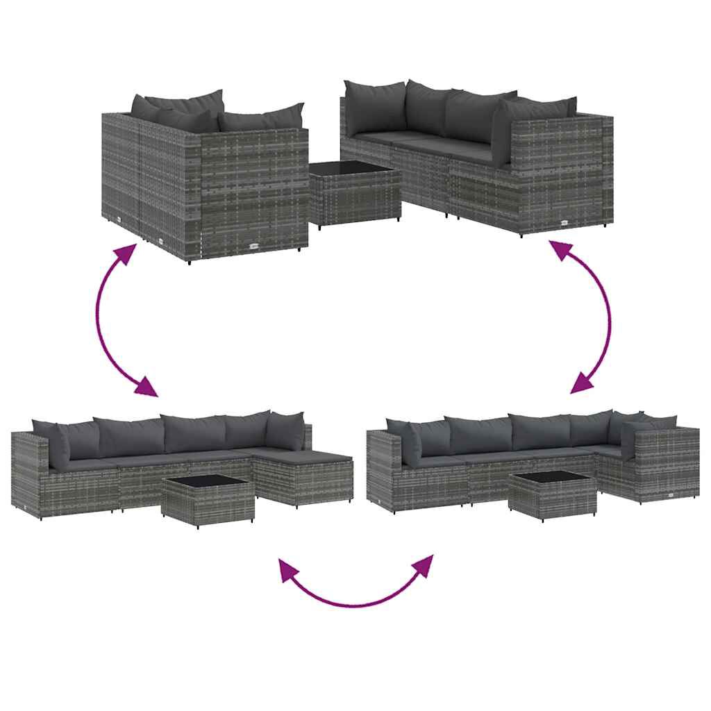 vidaXL 6 Piece Garden Lounge Set with Cushions Grey Poly Rattan