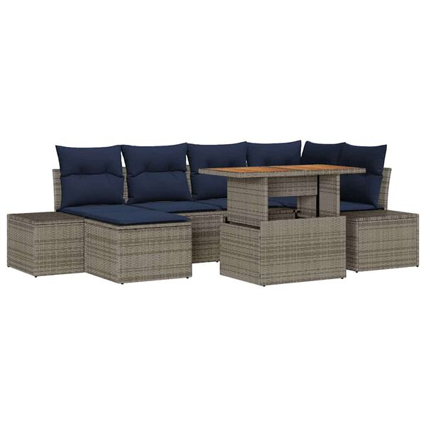 vidaXL Garden Dining Set with Cushion 7 pcs Grey and Navy