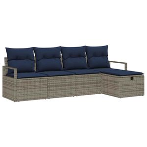 vidaXL Sofa Set with Cushion Manual 5 pcs Grey and Navy Poly Rattan