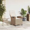 vidaXL Reclining Garden Chair with Side Table Beige Poly Rattan