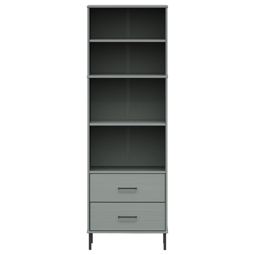 vidaXL Bookcase with 2 Drawers Grey 60x35x180 cm Solid Wood OSLO