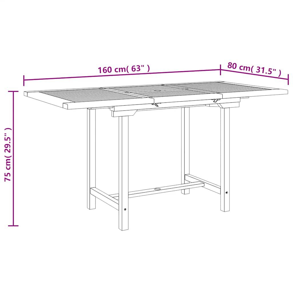 vidaXL Extending Garden Table 110-160x80x75cm Solid Wood Teak