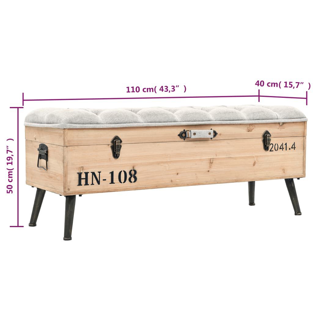 vidaXL Storage Bench 110 cm Solid Wood Fir
