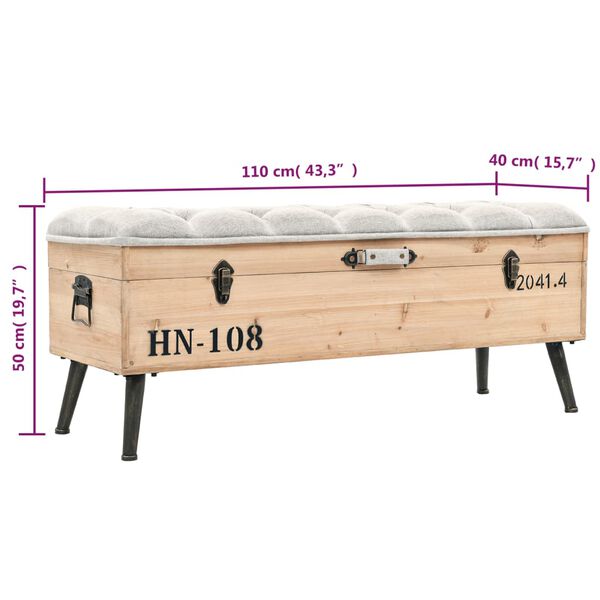 vidaXL Storage Bench 110 cm Solid Wood Fir