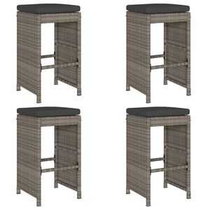 vidaXL Garden Bar Stools with Cushions 4 pcs Grey Poly Rattan