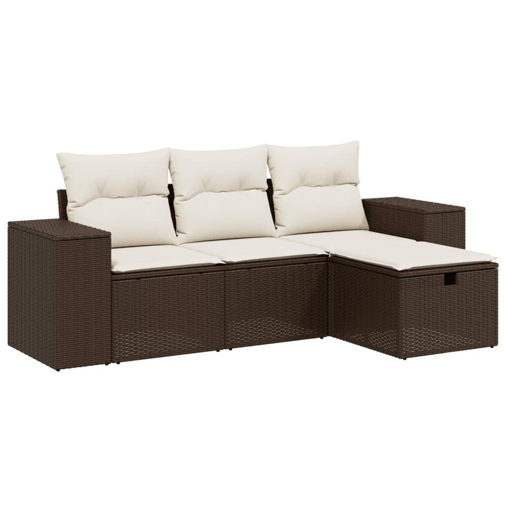 vidaXL 4 Piece Garden Sofa Set with Cushions Brown Poly Rattan