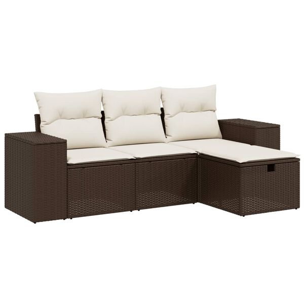 vidaXL 4 Piece Garden Sofa Set with Cushions Brown Poly Rattan