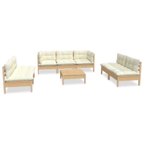 vidaXL 8 Piece Garden Lounge Set with Cream Cushions Solid Pinewood