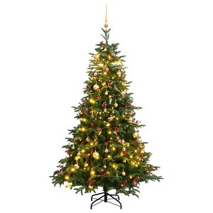 vidaXL Artificial Hinged Christmas Tree 300 LEDs & Ball Set 180 cm