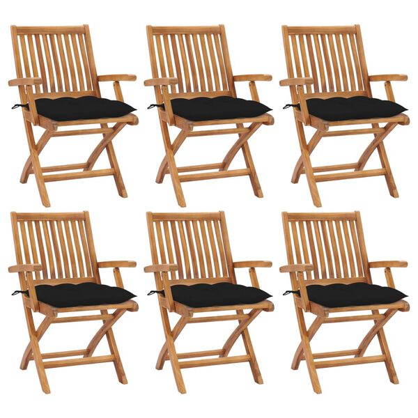 vidaXL Folding Garden Chairs with Cushions 6 pcs Solid Teak Wood