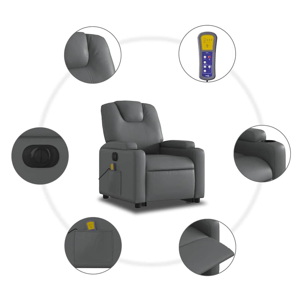 vidaXL Electric Stand up Massage Recliner Chair Grey Faux Leather
