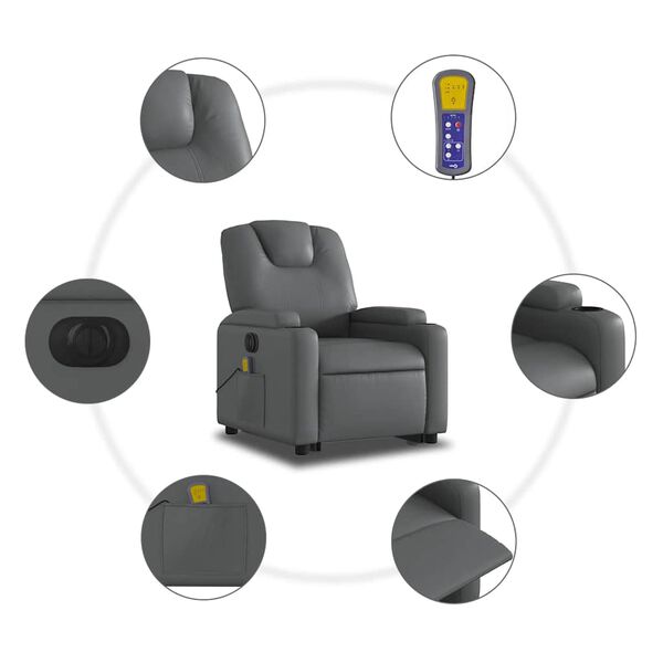 vidaXL Electric Stand up Massage Recliner Chair Grey Faux Leather