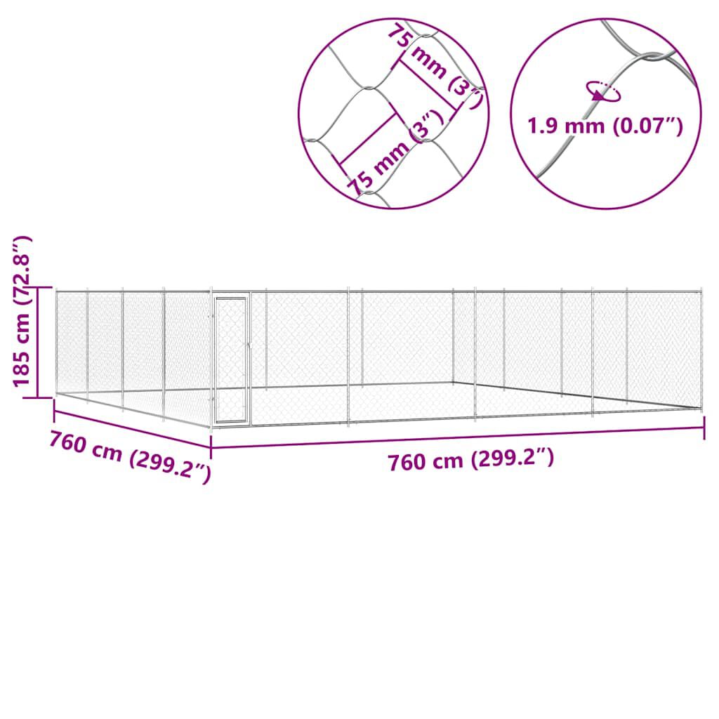 vidaXL Outdoor Dog Kennel Galvanised Steel 760x760x185 cm