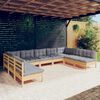 vidaXL 9 Piece Garden Lounge Set with Grey Cushions Solid Pinewood