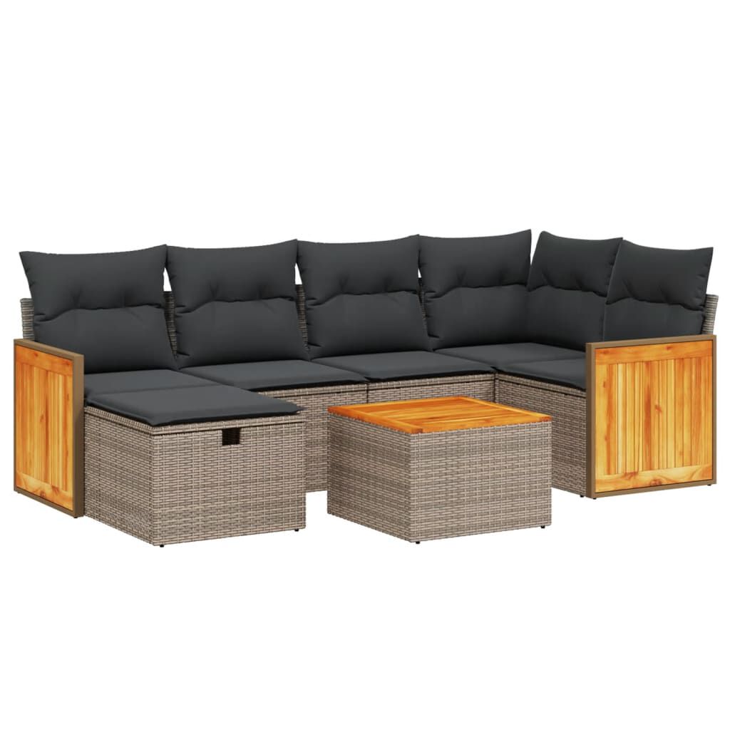 vidaXL 6 Piece Garden Sofa Set with Cushions Grey Poly Rattan