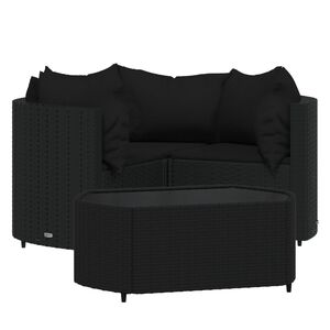 vidaXL 4 Piece Garden Lounge Set with Cushions Black Poly Rattan