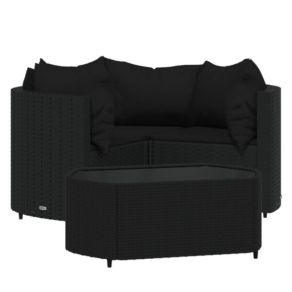 vidaXL 4 Piece Garden Lounge Set with Cushions Black Poly Rattan