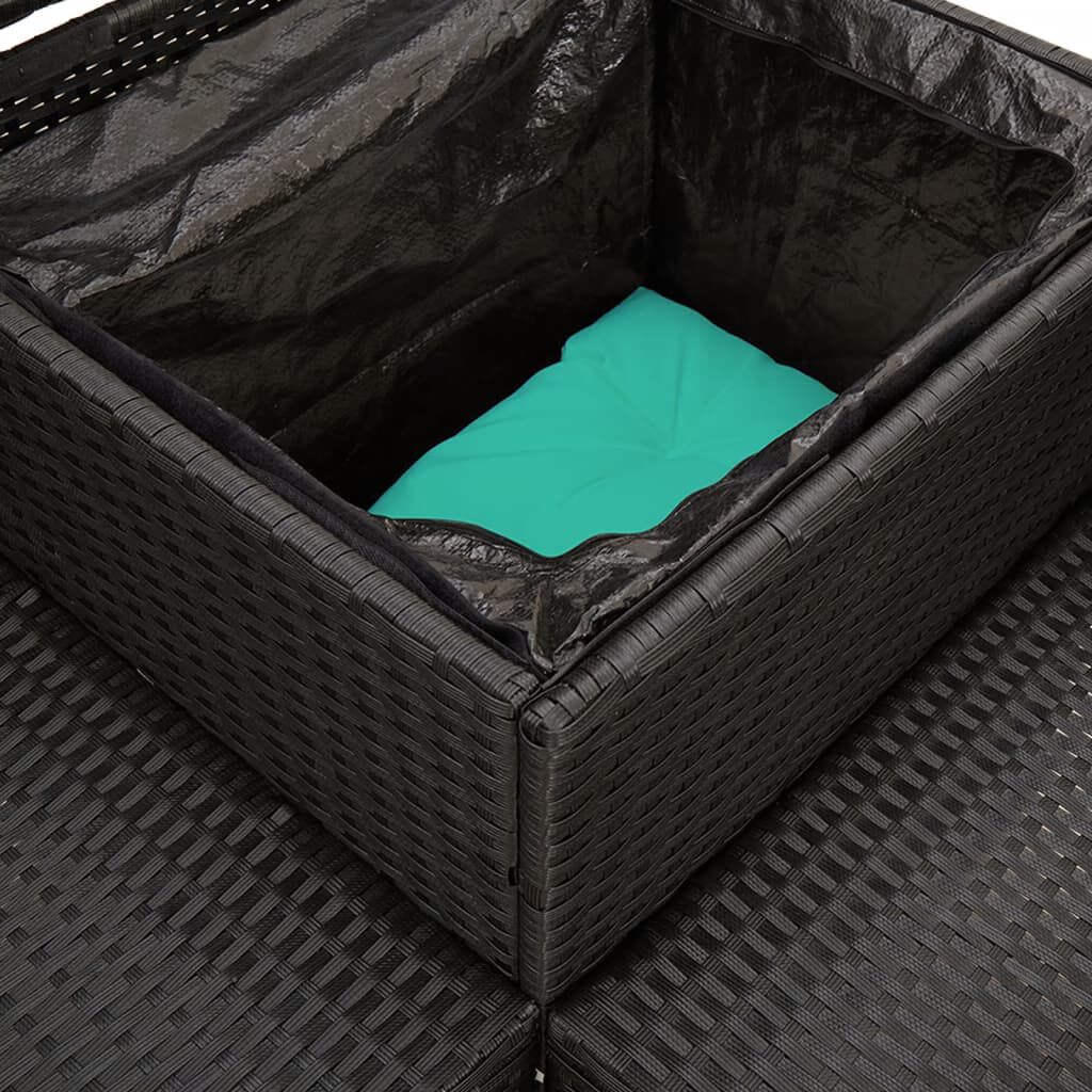 vidaXL Garden Sofa with Table and Cushions L-Shaped Black Poly Rattan