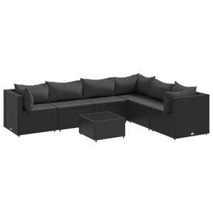 vidaXL 7 Piece Garden Lounge Set with Cushions Black Poly Rattan
