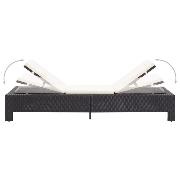 vidaXL Sunbed with Cushion Black Poly Rattan