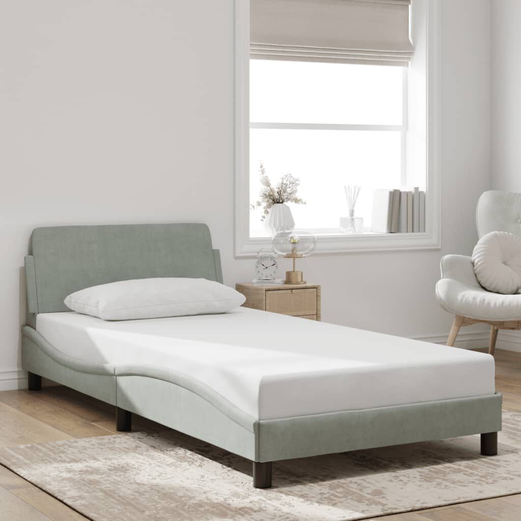 vidaXL Bed Frame without Mattress Light Grey 100x190 cm Velvet
