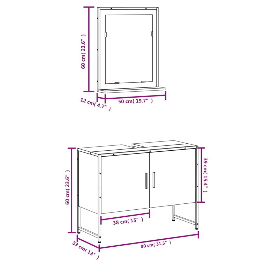 vidaXL 2 Piece Bathroom Cabinet Set Black Engineered Wood