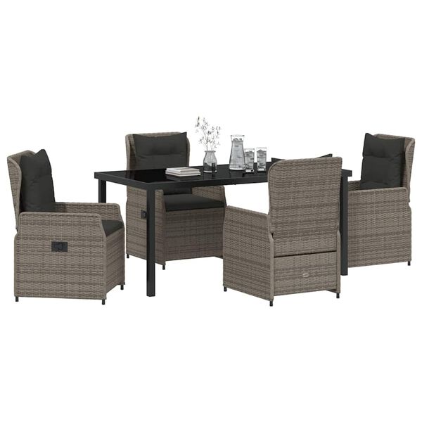vidaXL Garden Dining Set 5 pcs Grey Poly Rattan
