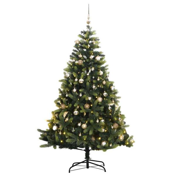 vidaXL Artificial Hinged Christmas Tree 300 LEDs & Ball Set 180 cm