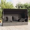 vidaXL Outdoor Lounge Bed with Roof and Cushions Grey Poly Rattan