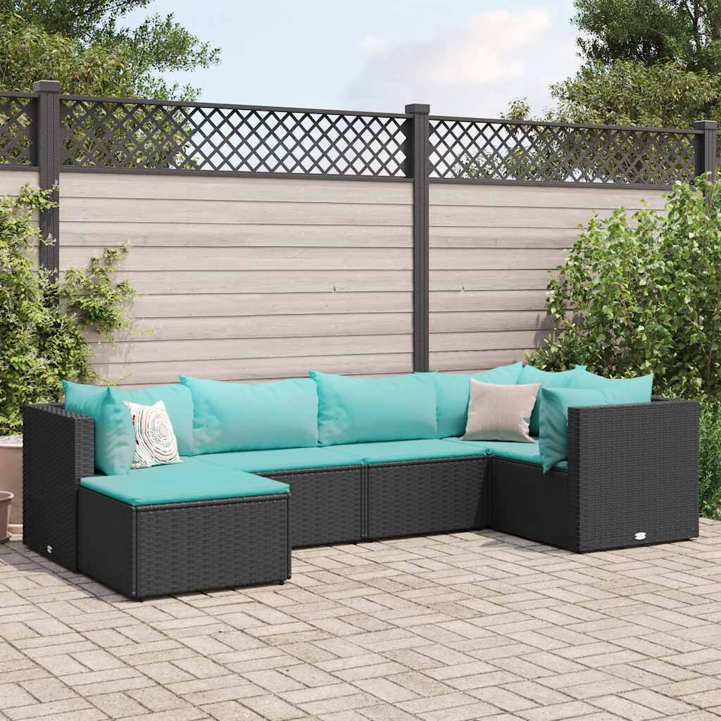 vidaXL 6 Piece Garden Lounge Set with Cushions Black Poly Rattan