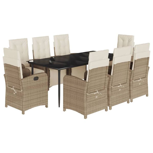vidaXL 9 Piece Garden Dining Set with Cushions Beige Poly Rattan