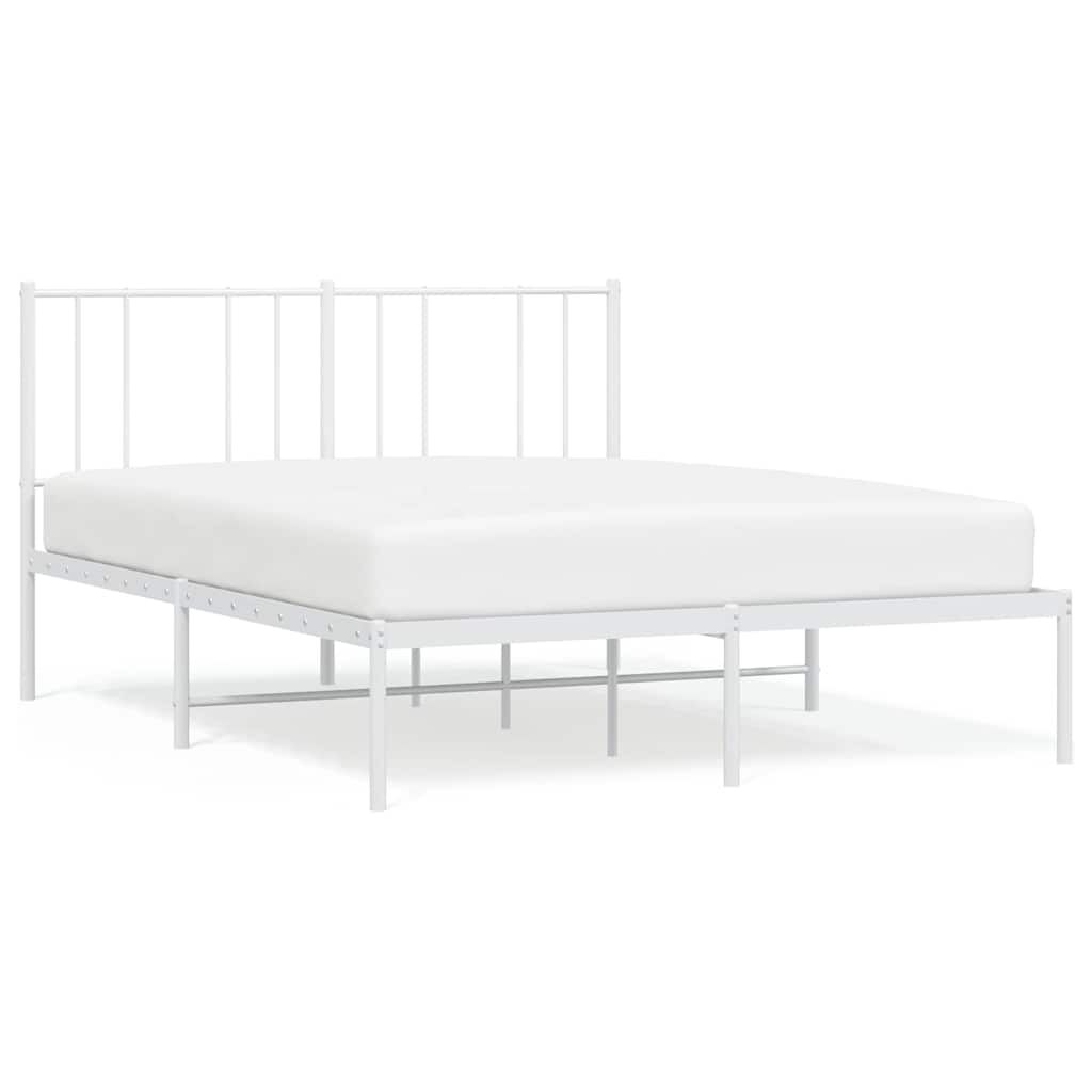 vidaXL Metal Bed Frame without Mattress with Headboard White 150x200cm