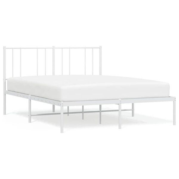 vidaXL Metal Bed Frame without Mattress with Headboard White 150x200cm