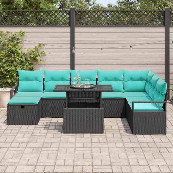 vidaXL 9 Piece Garden Sofa Set with Cushions Black Poly Rattan