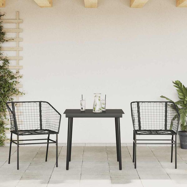 vidaXL 3 Piece Garden Dining Set Brown Poly Rattan Glass