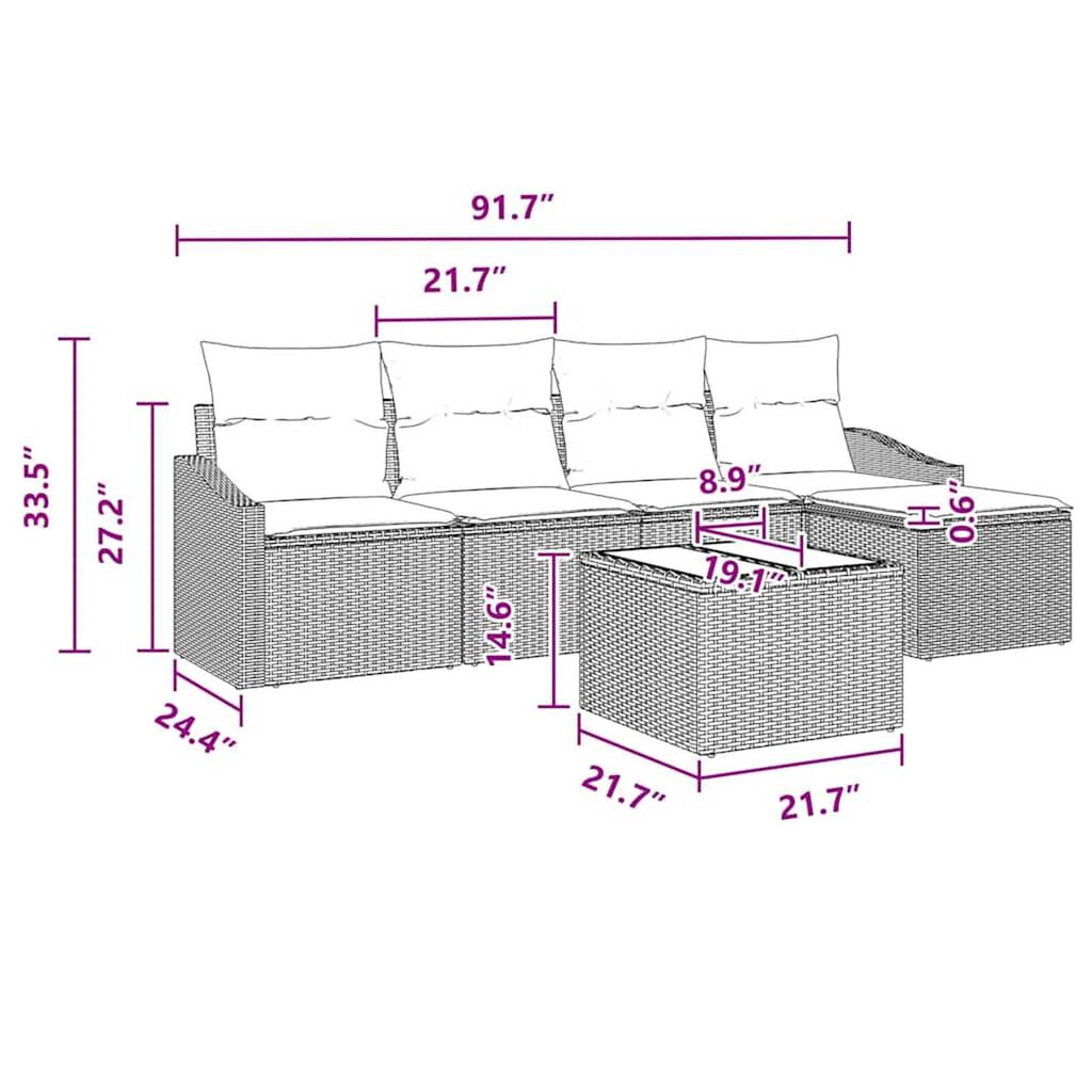 vidaXL Garden Sofa Set 6 pcs Black Poly rattan
