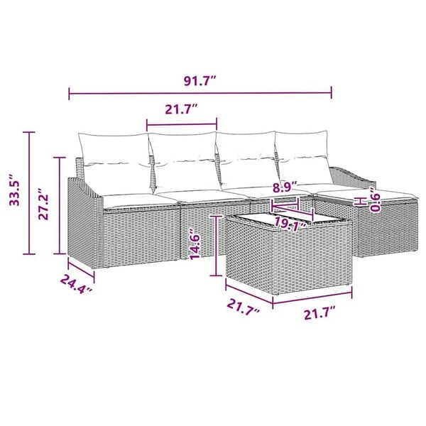 vidaXL Garden Sofa Set 6 pcs Black Poly rattan