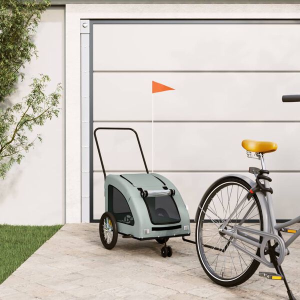 vidaXL Pet Bike Trailer Grey Oxford Fabric and Iron