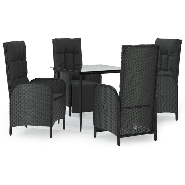 vidaXL 5 Piece Garden Dining Set with Cushions Black Poly Rattan
