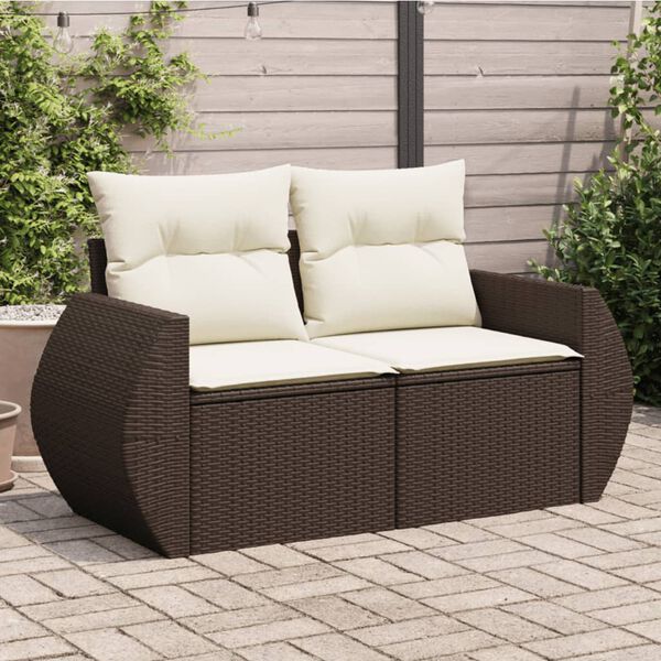 vidaXL Garden Sofa with Cushions 2-Seater Brown Poly Rattan